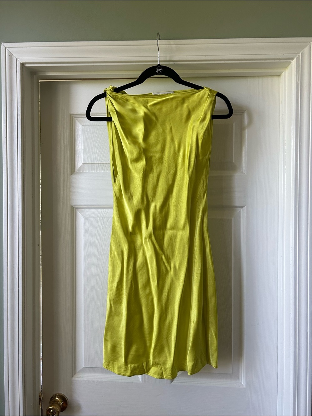 Zara chartreuse Satin Mini Dress